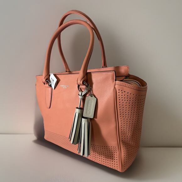 NWT Coach Legacy Perforated Leather Medium Candace Carryall 22390 Coral/Lt Sand - Picture 8 of 14